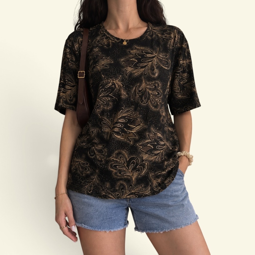 Western Connection Vintage 90s Top Medium M Black Gold Metallic Whimsigoth Boho